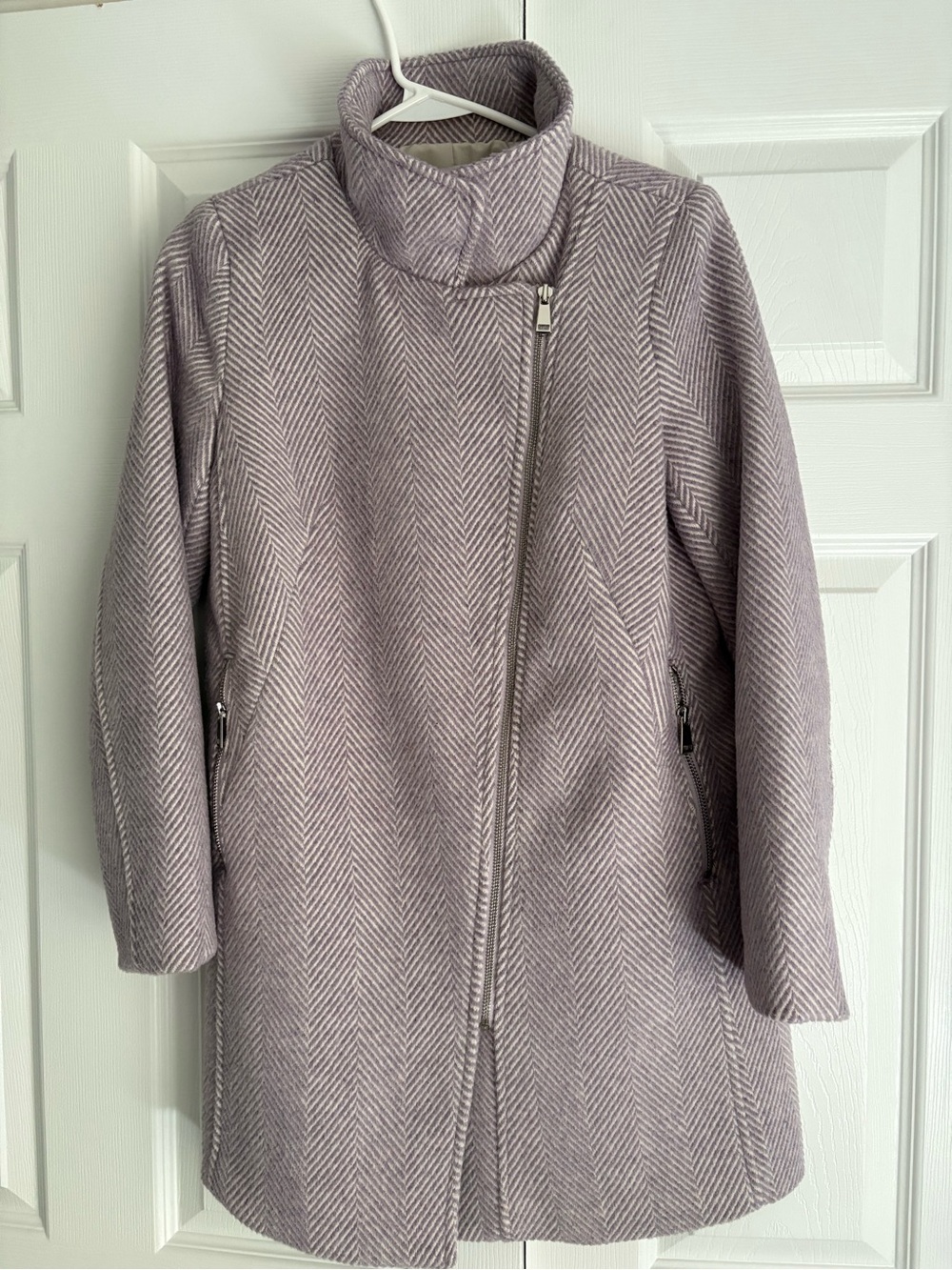 LOFT Lavender-Taupe Herringbone Asym Zip Pea Coat